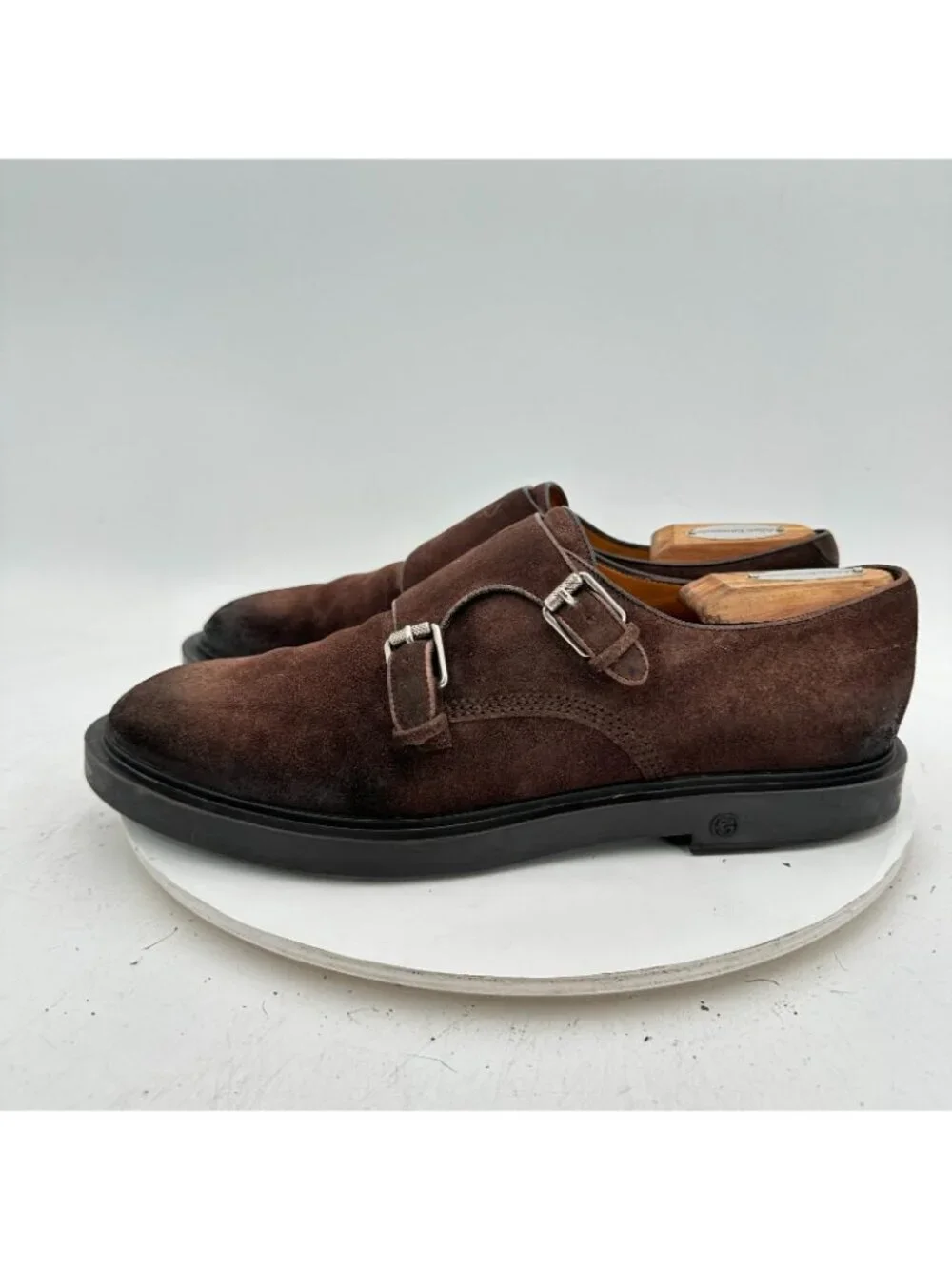Gucci Men Size UK 9 US 9.5 Dark Brown Suede Double Monk Strap Dress Shoes